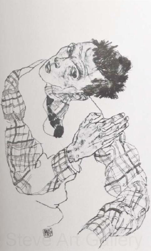 Egon Schiele Self Portrait with Checkered shirt